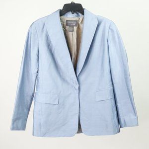 Lafayette 148 100% Silk Blue Single Breasted Blazer Jacket Shiny Shimmery